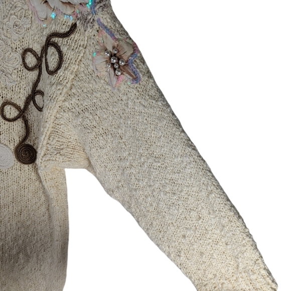 Vintage Bonnie & Bill by Holly Floral Appliqué Sequin Knit Sweater M Korea - Picture 8 of 16